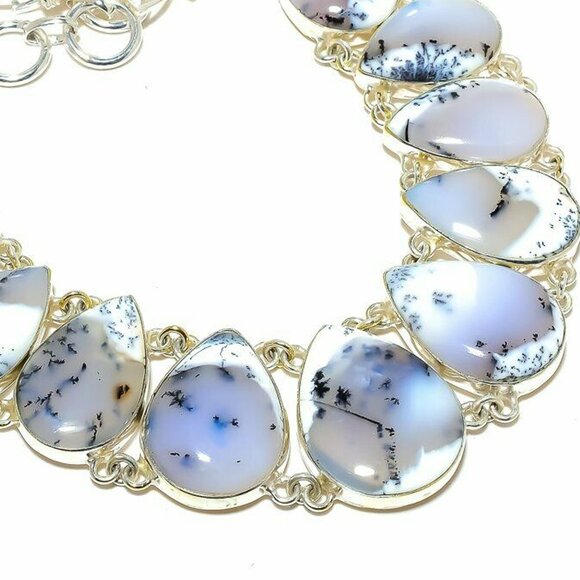 NEW - Dendrite Opal Stone Handmade Sterling Adjustable Necklace - Picture 1 of 6